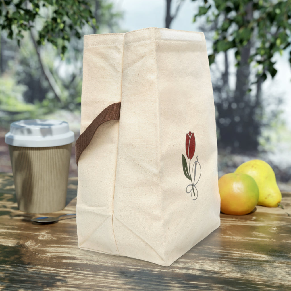 Canvas Lunch Bag — Tulip & Thread sketch logo Lunch Tote with Strap