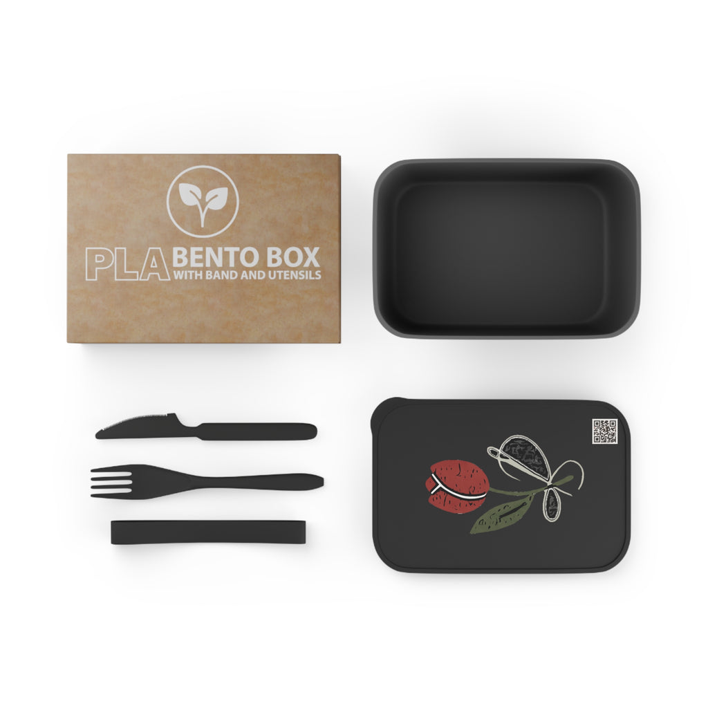 Tulip & Thread Sketch logo PLA Bento Box with Band & Utensils — Eco-Friendly Lunch Container
