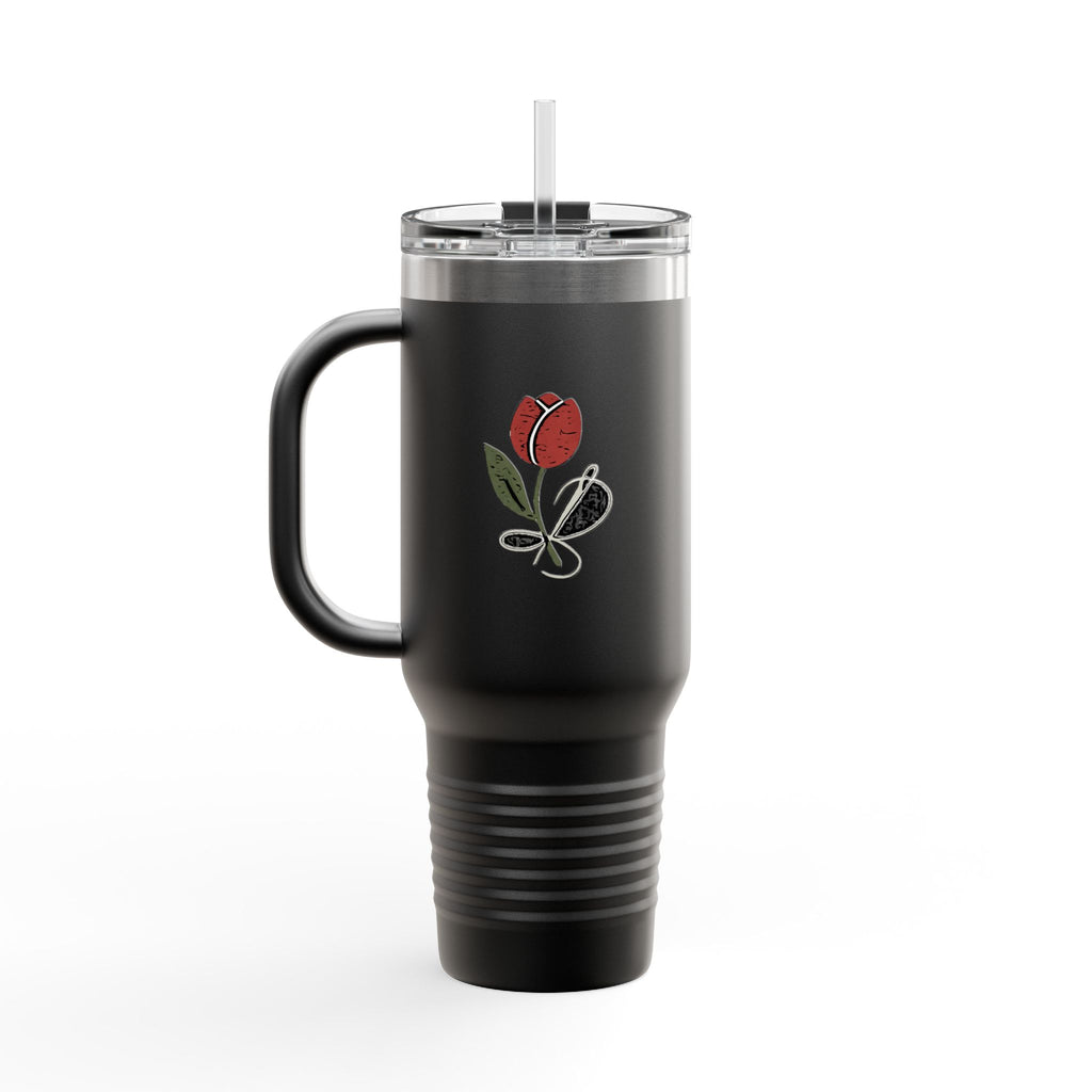 Tulip & Thread sketch logo 40oz Insulated Travel Mug – Spill‑Proof Tumbler with Handle & Straw