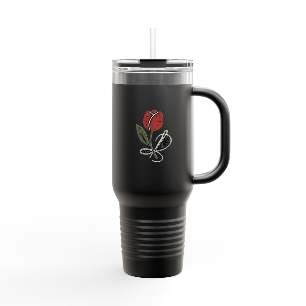 Tulip & Thread sketch logo 40oz Insulated Travel Mug – Spill‑Proof Tumbler with Handle & Straw