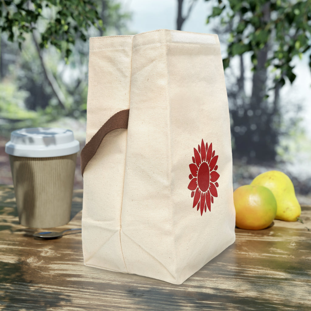 Canvas Lunch Bag — Red Sunflower Print with Strap
