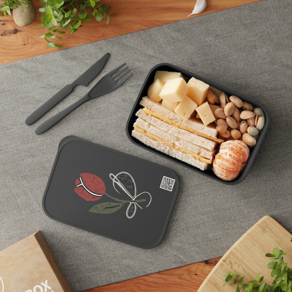 Tulip & Thread Sketch logo PLA Bento Box with Band & Utensils — Eco-Friendly Lunch Container