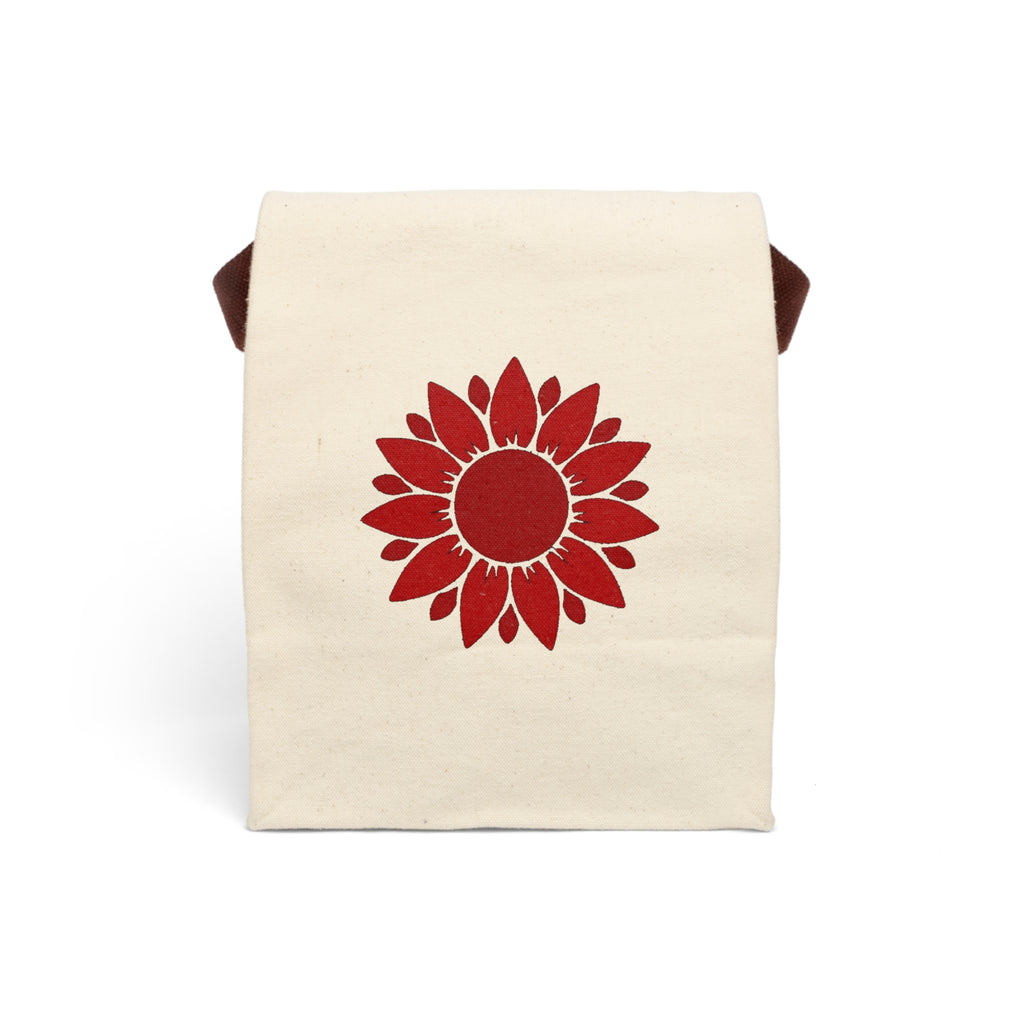 Canvas Lunch Bag — Red Sunflower Print with Strap
