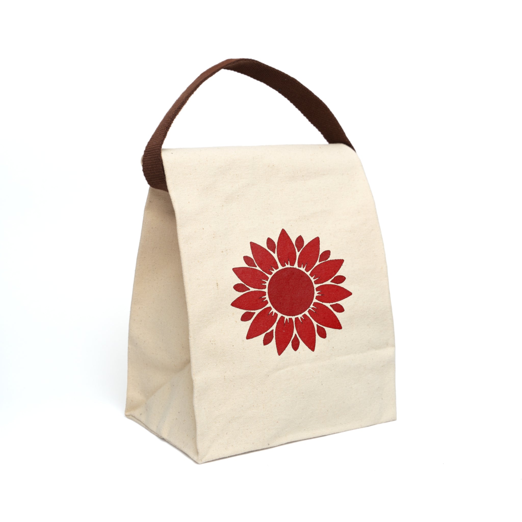 Canvas Lunch Bag — Red Sunflower Print with Strap