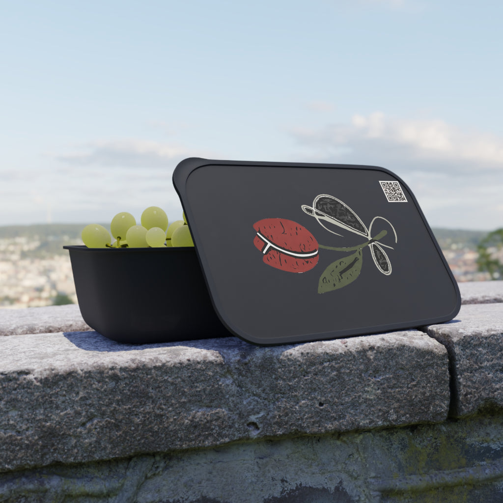 Tulip & Thread Sketch logo PLA Bento Box with Band & Utensils — Eco-Friendly Lunch Container