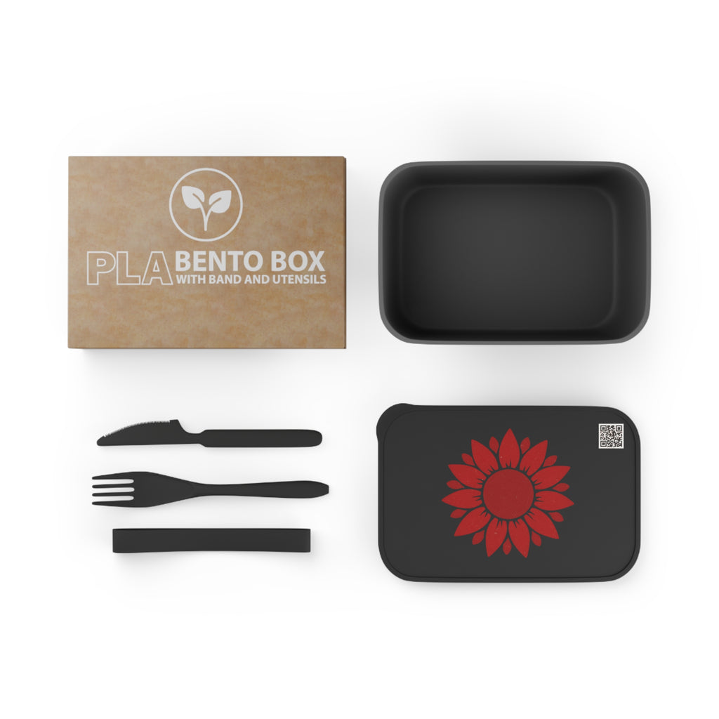 Red Sunflower Bento Box with Utensils - Eco PLA Lunch Container