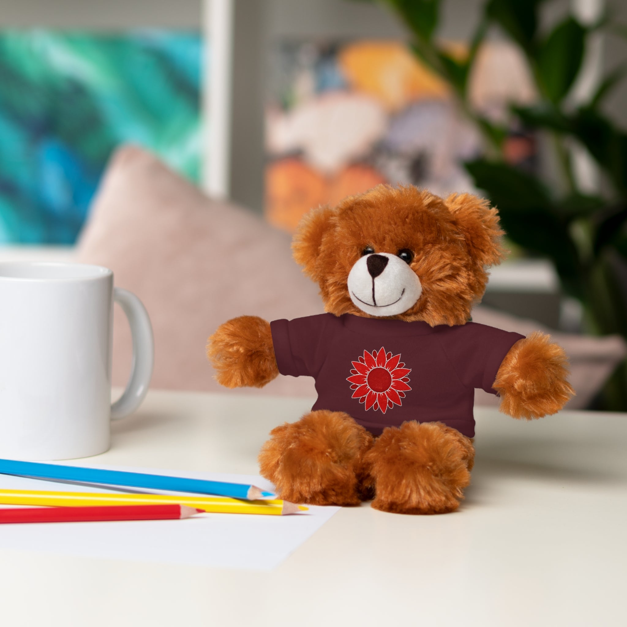 Red Petal Project logo Stuffed Bear with Custom Tee - Perfect Gift for Kids, Birthdays, Baby Showers, Cuddly Companion, Fun Décor, Personalized Gift